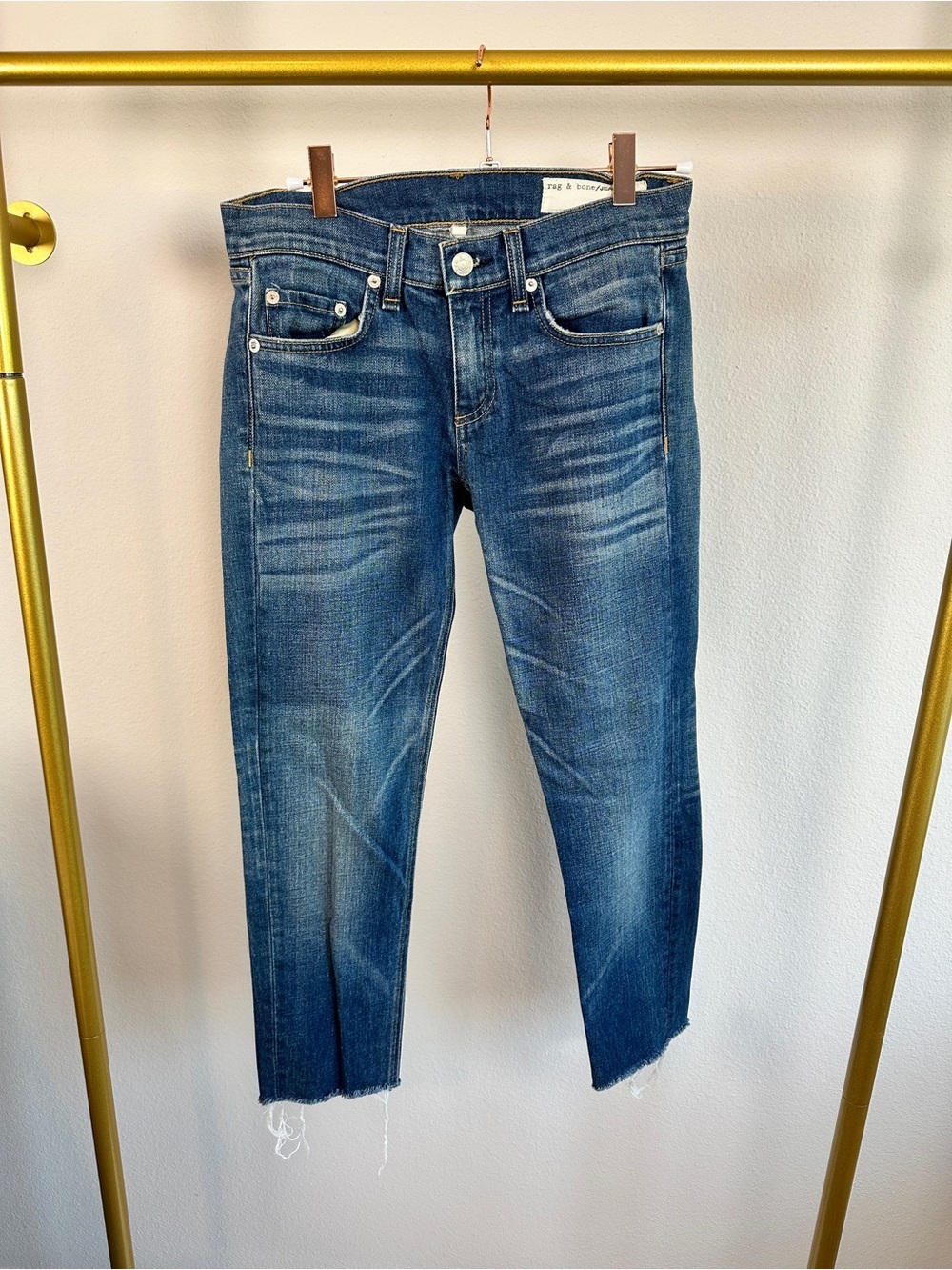 rag & bone The Dre Bradford Distressed Mid Blue Ankle Slim Jeans